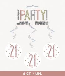 Rose Gold Glitz Foil Age 21 Hanging Swirl Decorations 32"L 6ct