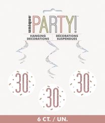 Rose Gold Glitz Foil Age 30 Hanging Swirl Decorations 32"L 6ct