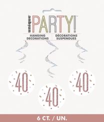 Rose Gold Glitz Foil Age 40 Hanging Swirl Decorations 32"L 6ct