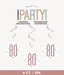 Rose Gold Glitz Foil Age 80 Hanging Swirl Decorations 32"L 6ct