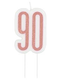 Rose Gold Glitz Age 90 Glitter Birthday Candle