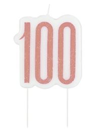 Rose Gold Glitz Age 100 Glitter Birthday Candle