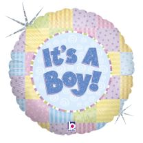 It's a Boy Patchwork 18" Foil Balloon