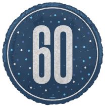 Blue/Silver Glitz 18" Foil Age 60 Prism Foil Balloon