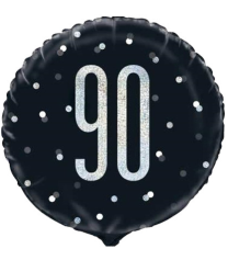 Black/Silver Glitz 18" Foil Age 90 Prism Foil Balloon