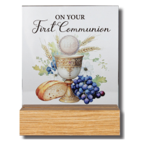 Glass Plaque with Wood Base Communion Boy or Girl