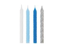 BLUE, WHITE & SILVER SPIRAL CANDLES (24ct) - Pack of 12