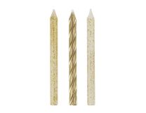 GLITTER & GOLD SPIRAL CANDLES (24ct) - Pack of 12