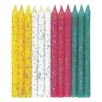 Glitter Multi Colour Candles  (12ct) - Pack of 12