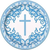 Fancy Blue Cross 7" Plates 8ct
