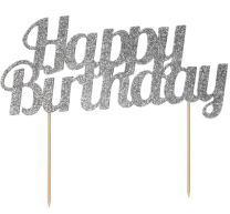 Glitter Happy Birthday Cake Topper Silver