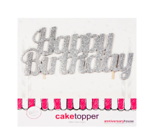 Glitter Happy Birthday Cake Topper Silver