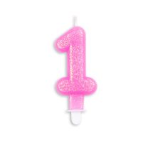 Numeral 1 Glitter Pink Candle (Box of 12)