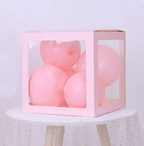 Blank Pink Transparent Balloon Boxes 30x30x30cm Pack of 4