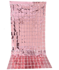 Square Foil Fringe Curtain Metallic Rose Gold