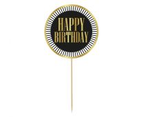 Black & Gold Party Birthday Cake Topper 1ct