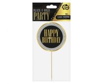 Black & Gold Party Birthday Cake Topper 1ct