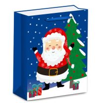 Blue Santa Christmas Gift Bag S 6ct