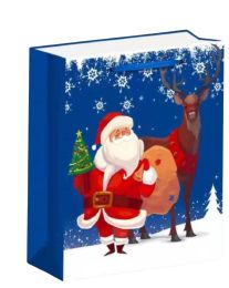 Blue Santa and Reindeer Christmas Gift Bag S 6ct